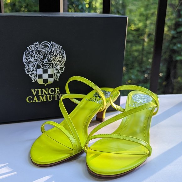 VINCE CAMUTO Neon Yellow Napa Leather Sandals Size 5.5 - Picture 8 of 10